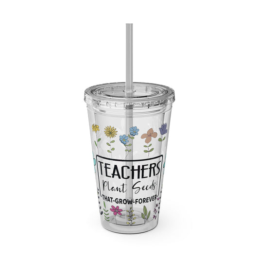 Teacher Plants Seeds Sunsplash Tumbler with Straw, 16oz